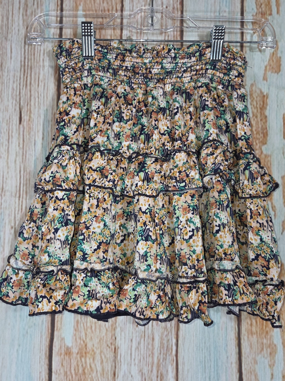 Altar'd State Floral Tiered Ruffle Mini Skirt. Size Small